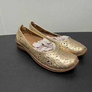 David Tate Gold Leather SELA Laser Cut Ballet Flats Size 12 Wide Balletcore
